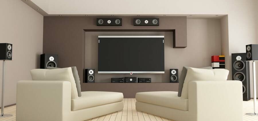 A high-end speaker system in a dedicated home theater.